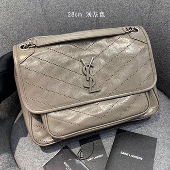 Replica Replcai Saint Laurent NIKI Medium Bag in Crinkled Vintage Leather Light Gray