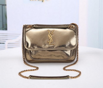 Replica Saint Laurent Niki Baby in Lame Leather with A shogreen Look Pale Gold