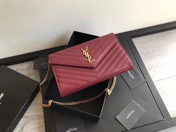 Replica Replica Saint Laurent Monogram Chain Wallet In Grain De Poudre Embossed Leather Dark Legion Red