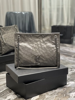 Replica Fake Saint Laurent Niki Shopping Bag Wrinkled Leather Gray