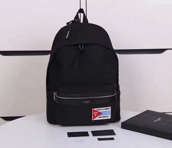 Replica Saint Laurent City Backpack With Pocket Patch In Black Twill And Leather