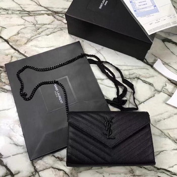 Replica Replica Saint Laurent Monogram Chain Wallet In Grain De Poudre Embossed Leather Black With Black LOGO