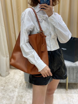 Replica Copy Saint Laurent Tag Hobo Bag In Smooth Saddle Leather Brown
