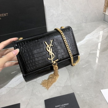 Replica Original Copy Saint Laurent Kate Chain Wallet with Tassel in Crocodile Embossed Shiny Leather Gold Hardware