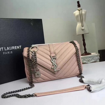 Replica Classic Saint Laurent Top Handle Bag With Metal Chain And Leather Removable Shoulder Strap Pink