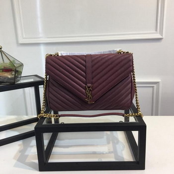 Replica Original Quality Saint Laurent College Bag in Hazelnut Matelasse Leather Dark Red with Gold Hardware