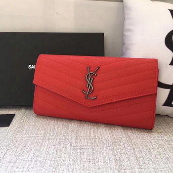 Replica Saint Laurent Large Monogram Flap Wallet In Red Grain De Poudre Textured