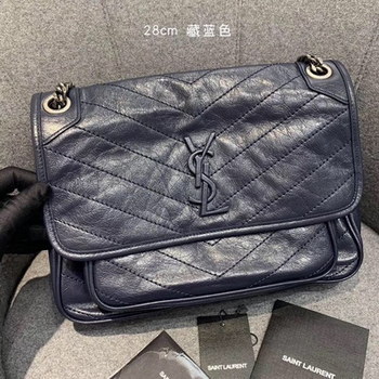 Replica Replcai Saint Laurent NIKI Medium Bag in Crinkled Vintage Leather Dark Blue