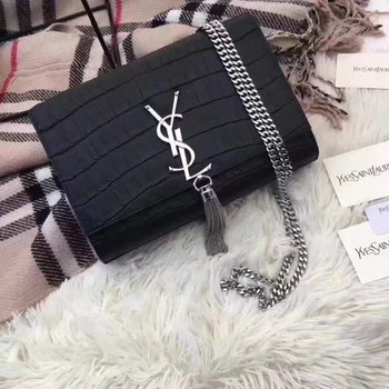 Replica Yves Saint Laurent Monogram Bag Crocodile Embossed Leather Black