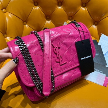 Replica Replcai Saint Laurent NIKI Baby Chain Shoulder Bag In Crinkled Vintage Leather Freesia