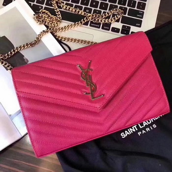 Replica Replica Saint Laurent Monogram Chain Wallet In Grain De Poudre Embossed Leather Lipstick Fuchsia