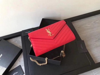 Replica Replica Saint Laurent Monogram Chain Wallet In Grain De Poudre Embossed Leather Red