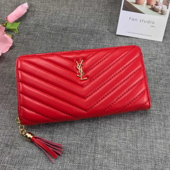 Replica Replica Saint Laurent Monogram Wallet In Grain De Poudre Embossed Leather Red With Gold LOGO