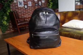Replica Saint Laurent Crocodile Grain Backpack Black