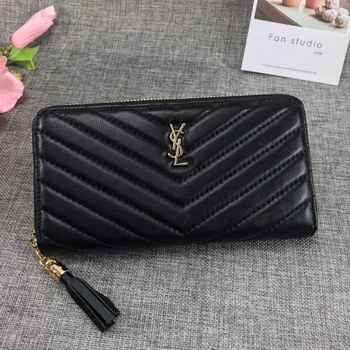 Replica Replica Saint Laurent Monogram Wallet In Grain De Poudre Embossed Leather Black With Gold LOGO