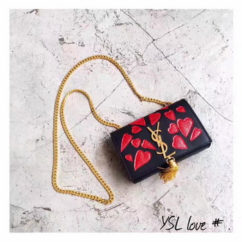 Replica Saint Laurent 2017 Small Monogram Leather Chain Shoulder Bag Red