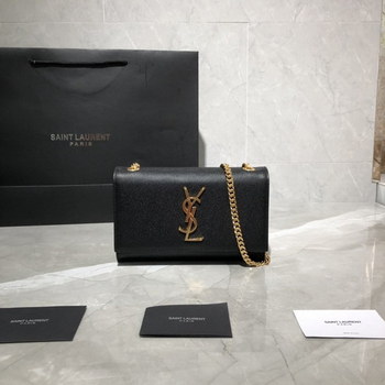 Replica Original Copy Saint Laurent Classic Small Kate Chain Bag in Black Grain De Poudre Textured Leather Gold Hardware
