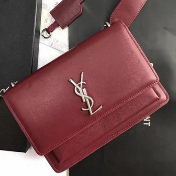 Replica Yves Saint Laurent Sunset Satchel Flap Front Bag In Red Grained Leather