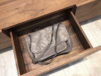 Replica Saint Laurent Medium Niki Chain Bag in Crinkled and Quilted Grey