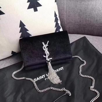 Replica Yves Saint Laurent Velvet Classic Saint Laurent Shoulder Bag With Interlocking Metal Black