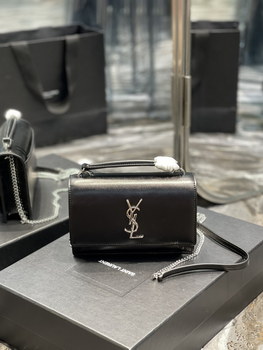 Replica Replica Saint Laurent 19cm Sunset Woc Chain Wallet in Smooth Leather Black with Sliver