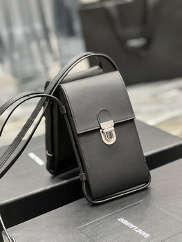 Replica 2021 New Style Copy Saint Laurent Leather Phone Holder Small Bag Black In USA