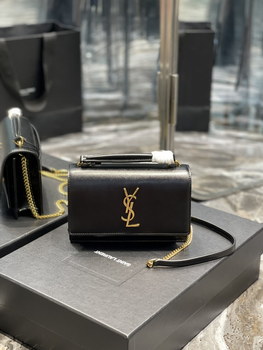 Replica Saint Laurent 19cm Sunset Woc Chain Wallet in Smooth Leather Black with Gold