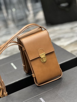 Replica 2021 New Style Copy Saint Laurent Leather Phone Holder Small Bag Brown In USA