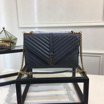 Replica Original Quality Saint Laurent College Bag in Hazelnut Matelasse Leather Dark Blue with Gold Hardware