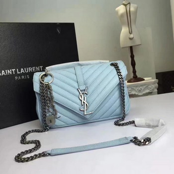 Replica Classic Saint Laurent Top Handle Bag With Metal Chain And Leather Removable Shoulder Strap Blue