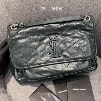 Replica Replcai Saint Laurent NIKI Medium Bag in Crinkled Vintage Leather Dark Green