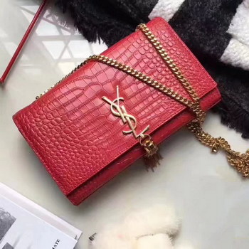 Replica Yves Saint Laurent Medium Kate Monogram Tassel Satchel Crocodile Red