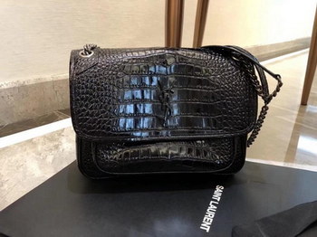 Replica Hot Sell Saint Laurent Niki Baby In Crocodile Embossed Patent Leather Black
