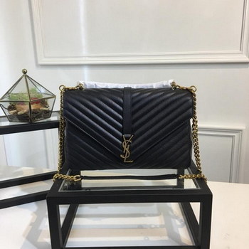 Replica Original Quality Saint Laurent College Bag in Hazelnut Matelasse Leather Black with Gold Hardware