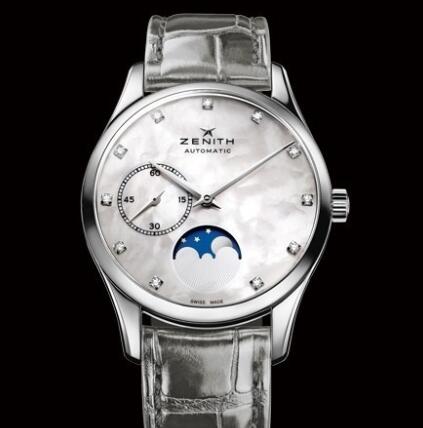 Replica Zenith Watch for Women Replica Watch Zenith Elite Ultra Thin Lady Moonphase Heritage 03231069281C706 Steel Mother of Pearl Diamond Indexes Alligator Strap Best Buy Cheap Price Replica 