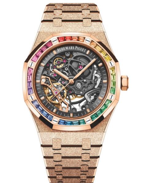 Replica Copy Audemars Piguet Royal Oak 41 Double Balance Wheel Openworked Frosted Pink Gold Rainbow watch 15412ORYG1224OR01 Best Buy Cheap Price Replica Watch
