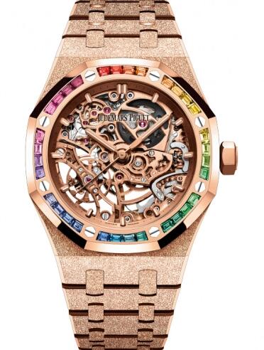 Replica Copy Audemars Piguet Royal Oak 37 Double Balance Wheel Openworked Frosted Pink Gold Rainbow watch 15468ORYG1259OR01 Best Buy Cheap Price Replica Watch