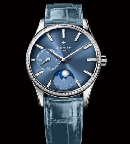 Replica Zenith Watch for Women Replica Watch Zenith Elite Ultra Thin Lady Moonphase Heritage 16231069251C705 Steel Diamonds Alliagtor Strap Best Buy Cheap Price Replica Watch
