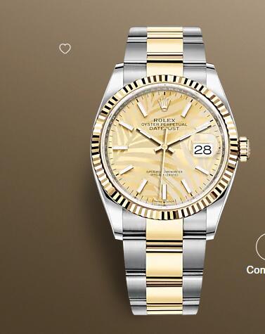 Replica Rolex Datejust 36 Stainless Steel Yellow Gold Fluted Champagne Palm Oyster Fake Watch 126233 0038 Best Buy Cheap Price Replica Watch