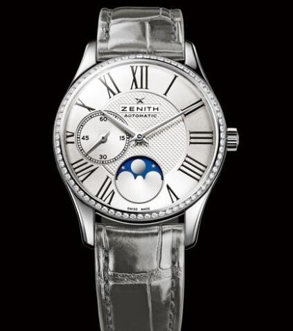 Replica Zenith Watch for Women Replica Watch Zenith Elite Ultra Thin Lady Moonphase Heritage 16231069202C706 Steel Diamonds Alliagtor Strap Best Buy Cheap Price Replica Watch