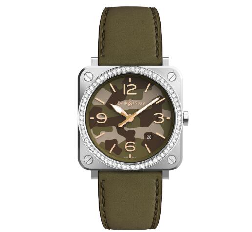 Replica Replica Bell and Ross brs Watch BR S GREEN CAMO DIAMONDS calfskin strap BRS CK ST LGDSCA Best Buy Cheap Price Replica Watch