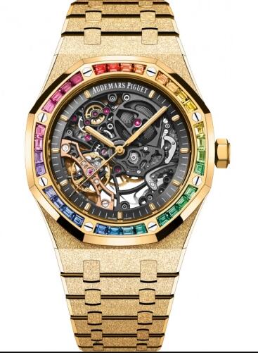 Replica Copy Audemars Piguet Royal Oak 41 Double Balance Wheel Openworked Frosted Yellow Gold Rainbow watch 15412BAYG1224BA01 Best Buy Cheap Price Replica Watch
