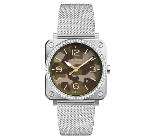 Replica Replica Bell and Ross brs Watch BR S GREEN CAMO DIAMONDS metal chain Best Buy Cheap Price Replica Watch