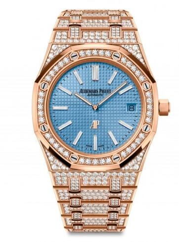 Replica Audemars Piguet Royal Oak Extra Thin Pink Gold Diamond Blue Replica Watch 15202ORZZ1241OR01 Best Buy Cheap Price Replica Watch