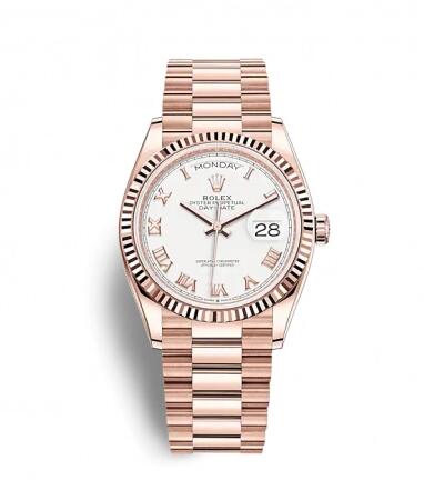 Replica Rolex Day Date 36 Everose GoldFlutedWhite RomanPresident Replica Watch 128235 0052 Best Buy Cheap Price Replica Watch