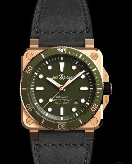 Replica BellRoss INSTRUMENTS Replica Watch BR03 92 Diver Green Bronze BR0392 D G BA SCA Satin polished CuSn8 bronze Green Dial Strap Calfskin Leather Best Buy Cheap Price Replica Watch