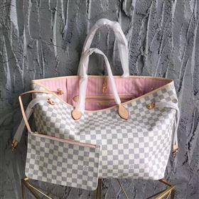 Replica LV Louis Vuitton Neverfull GM Handbag 40cm Damier Azur Cabas Bag N41604 White&pink 6868 [LV1543] 25900 : Purse Valley,Designer Replica Handbags,Premium Replica Handbags at PurseValley