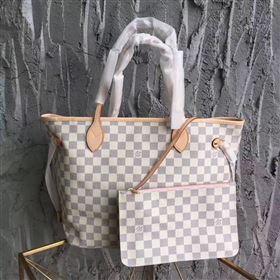 Replica LV Louis Vuitton Neverfull MM Handbag 32cm Damier Azur Cabas Bag N41605 White&pink 6869 [LV1544] 25900 : Purse Valley,Designer Replica Handbags,Premium Replica Handbags at PurseValley