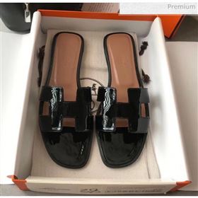 Replica Hermes Patent Calfskin Leather Oran H Flat Slipper Sandals Black MD 20040105 [fab 69117 200404] 13700 : Purse Valley,Designer Replica Handbags,Premium Replica Handbags at PurseValley