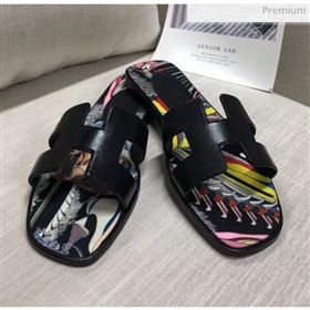 Replica Hermes Calfskin Oran Sandal With quot;Fantaisie Botaniquequot; Printed Canvas Black 02 2020 MD 20040126 [fab 69137 200404] 8400 : Purse Valley,Designer Replica Handbags,Premium Replica
